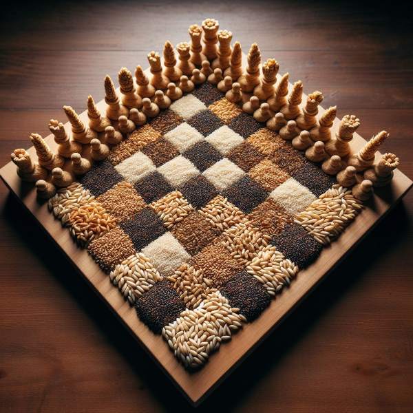 chessboard with grains