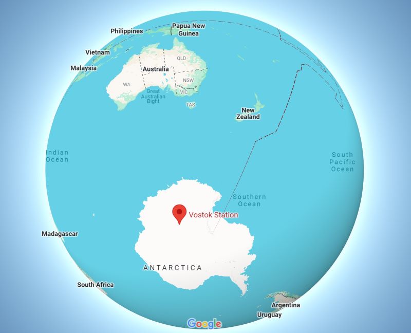 Vostok Station's location on google earth